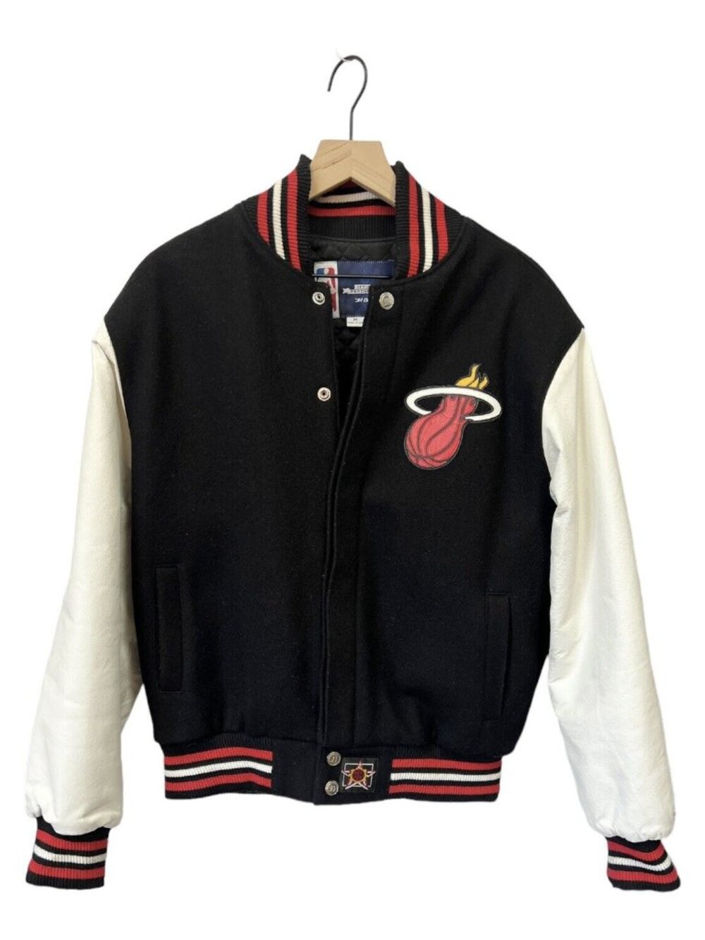 JH Design Miami Heat Black/White Wool & Leather Full-Snap Jacket Size M Medium